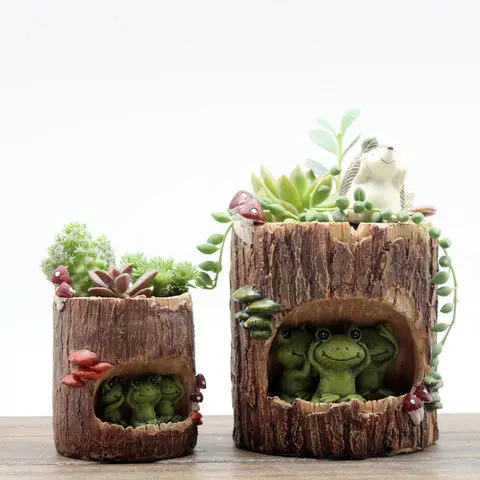 

Pastoral Forest Cartoon Animal Tree Stump Succulents Flowerpot Resin Accessories Home Room Garden Figurines Decoration