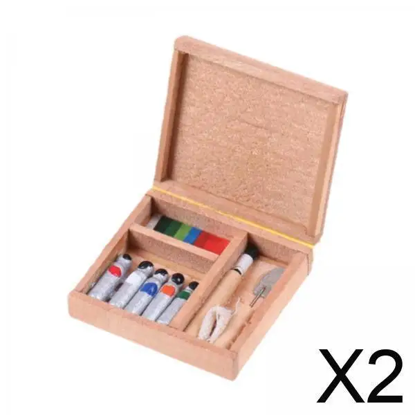 

Miniature Dollhouse Painting Box Wooden Art Set Furniture Accessory Supplies for Dollhouse Decor Scene