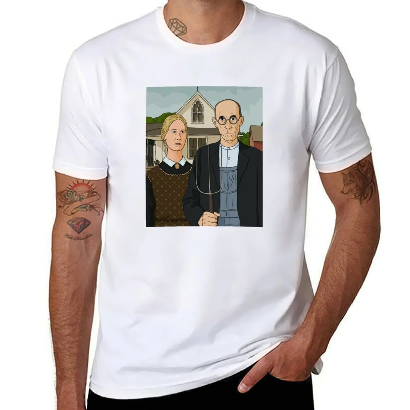 

Grant Wood American Gothic Painting Vector art T-Shirt man t shirt graphic man t shirts high quality luxury brand T-Shirt