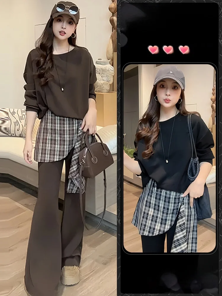 

Casual Faion Set High Waist Wide Leg Pants Two Piece Set Women's Spring 2026 Lazy Sle Sweatirt Breathable Cotton Blend