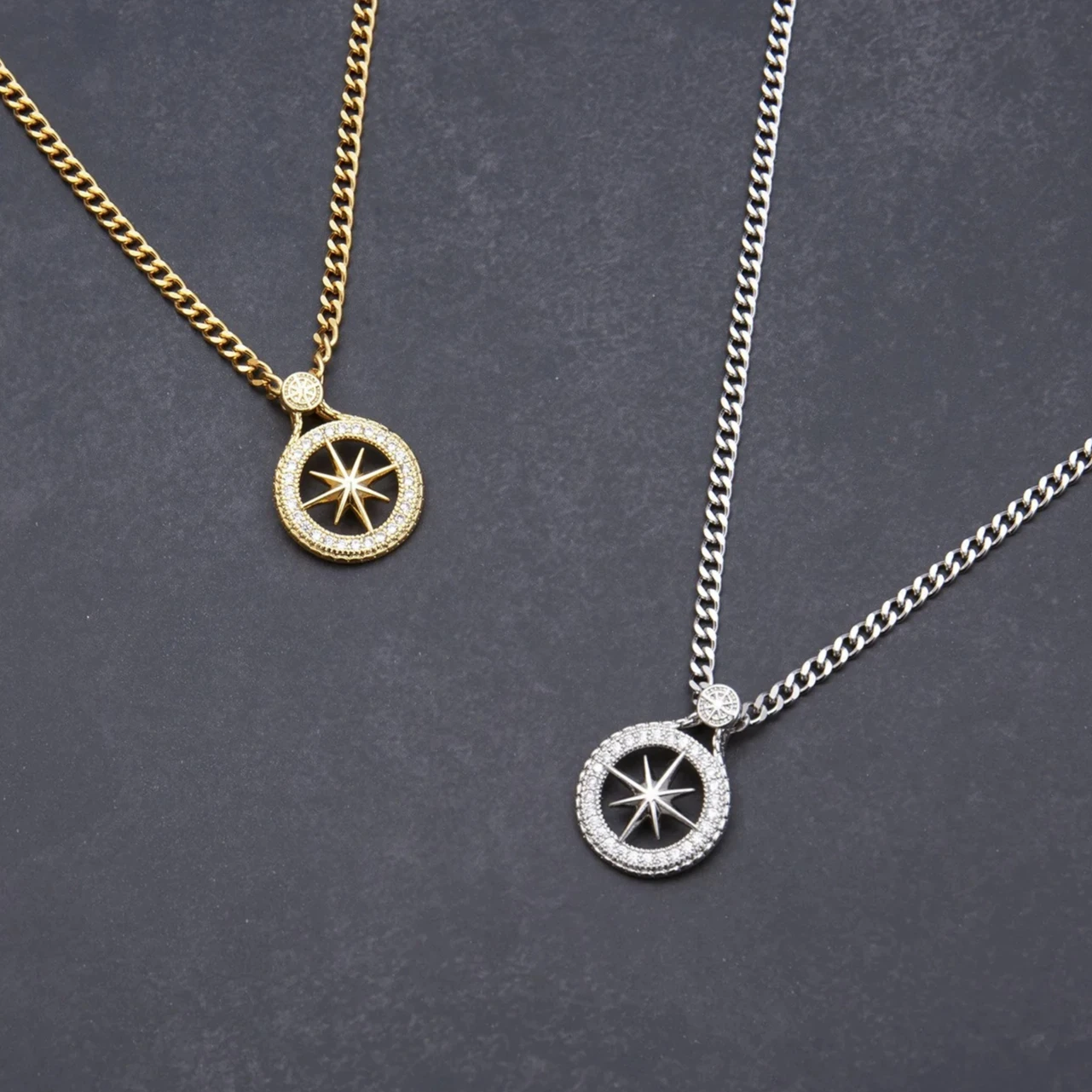 18K Gold Plated Titanium Steel Chain Compass CZ Necklaces Hiphop SKZ Jewelry STAY Pendant KPOP Merch Cubic Zirconia Necklace