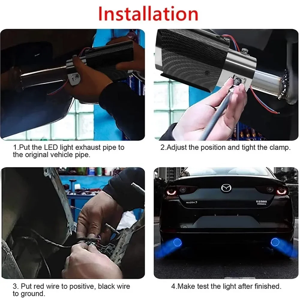 유니버셜 자동차 개조 배기 머플러 팁 파이프 LED 라이트 아웃렛 배기 파이프 테일 스로트 소음기 터보 스포츠 레드 블루 TP-1009