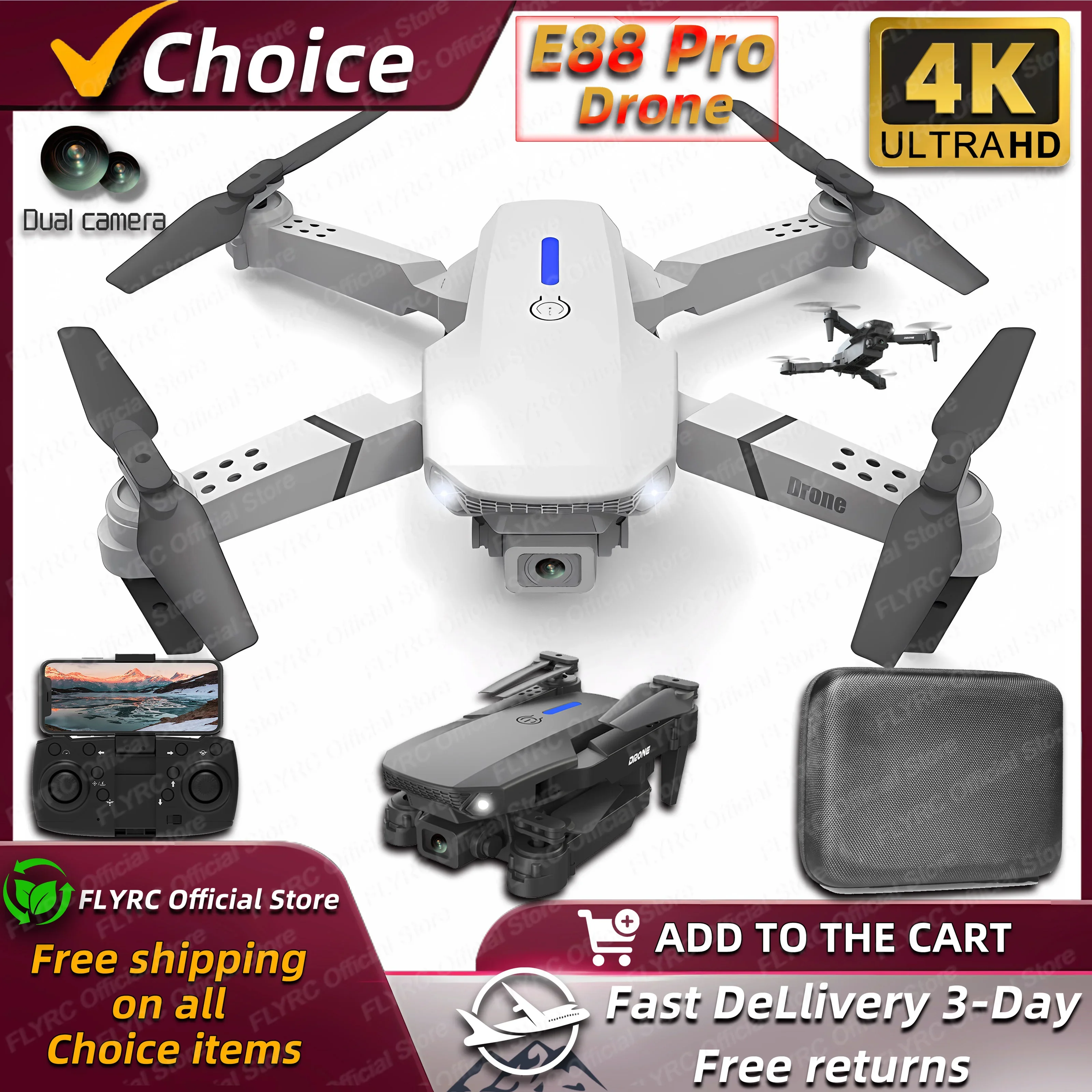 Nowy 2024 E88Pro RC Drone 4K Profesjonalny z szerokokątną kamerą HD 1080P Składany helikopter WIFI FPV Zabawka prezentowa do trzymania wysokości