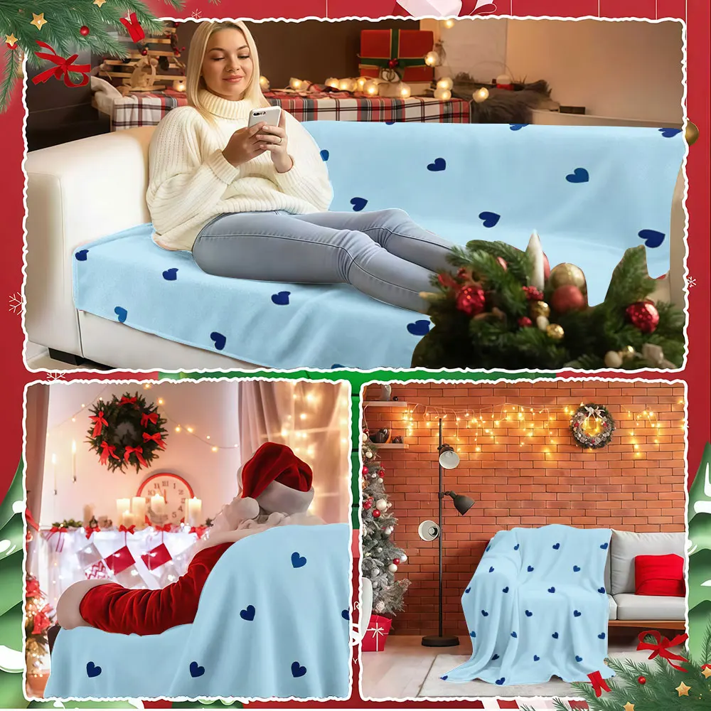 Sky Blue Heart Scatter Winter Summer Flannel Blanket Throw Fleece Soft Fuzzy Plush Cozy Fleece Blankets for Sofa Ideal Gifts