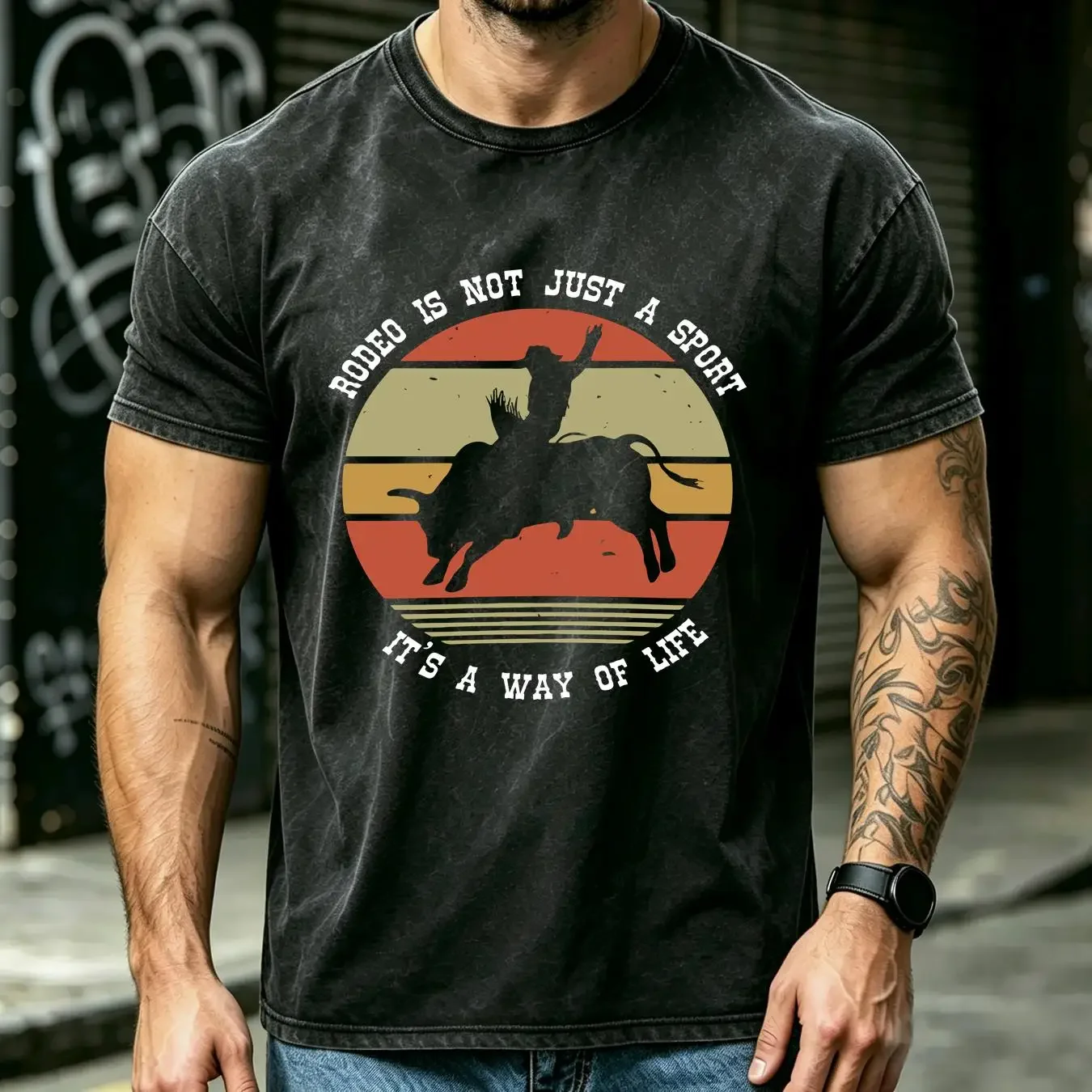 washed T Shirt Rodeo is not just a sport it s way of life Heavy Cotton Cowboy vintage Washed graphic Top For Everyday Wear