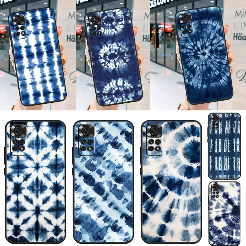 Shibori indigo Tie Dye Case For Xiaomi Redmi Note 12 Turbo 8 9 10 11 Pro 8T 9S 10S 11S 12S Redmi 12C 10C 9C Cover