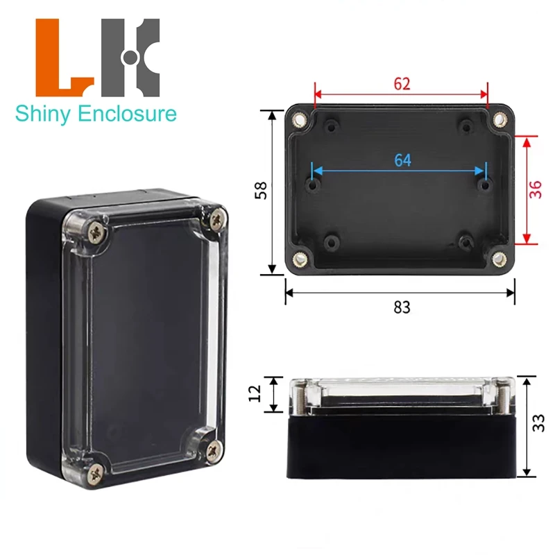 IP65 ABS Plastic Black Color Industrial Electrical Outdoor Electronics Enclosures Waterproof Junction Box