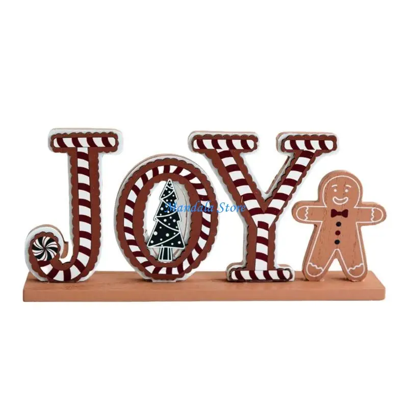 

U2JC Holiday Charm Gingerbreads Man and House Tree Table Sign Christmas Decors for Shelves and Tray Fireplaces Display