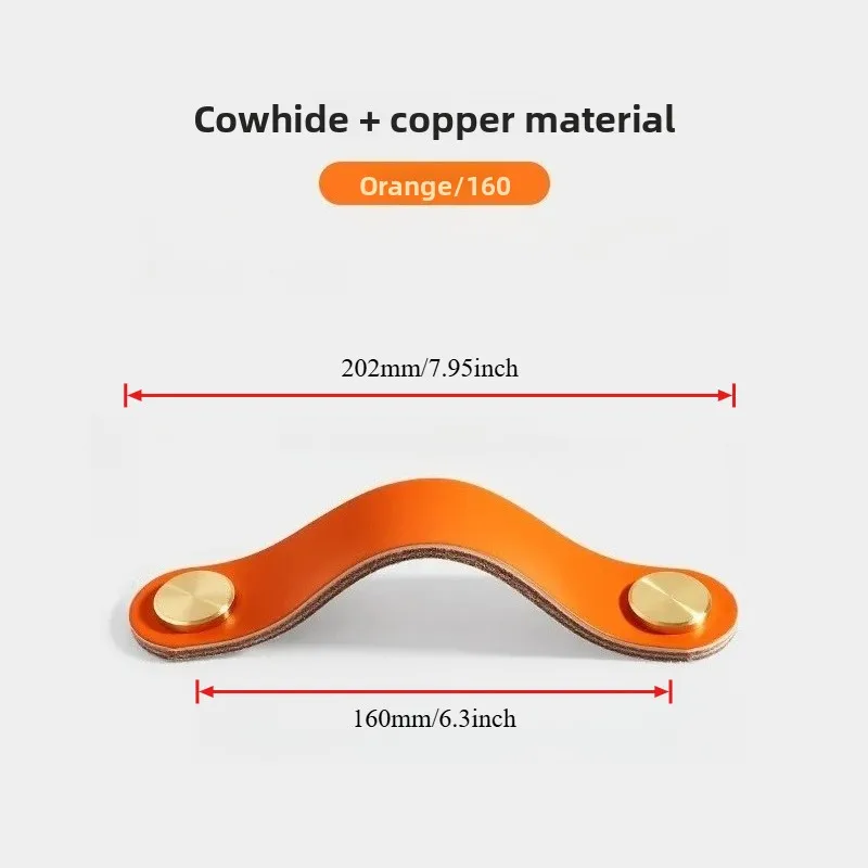 

Nordic Cowhide Leather Handles - Brass Copper Kitchen Cabinet Drawer Knobs for Kids Room Furniture Door Hardware