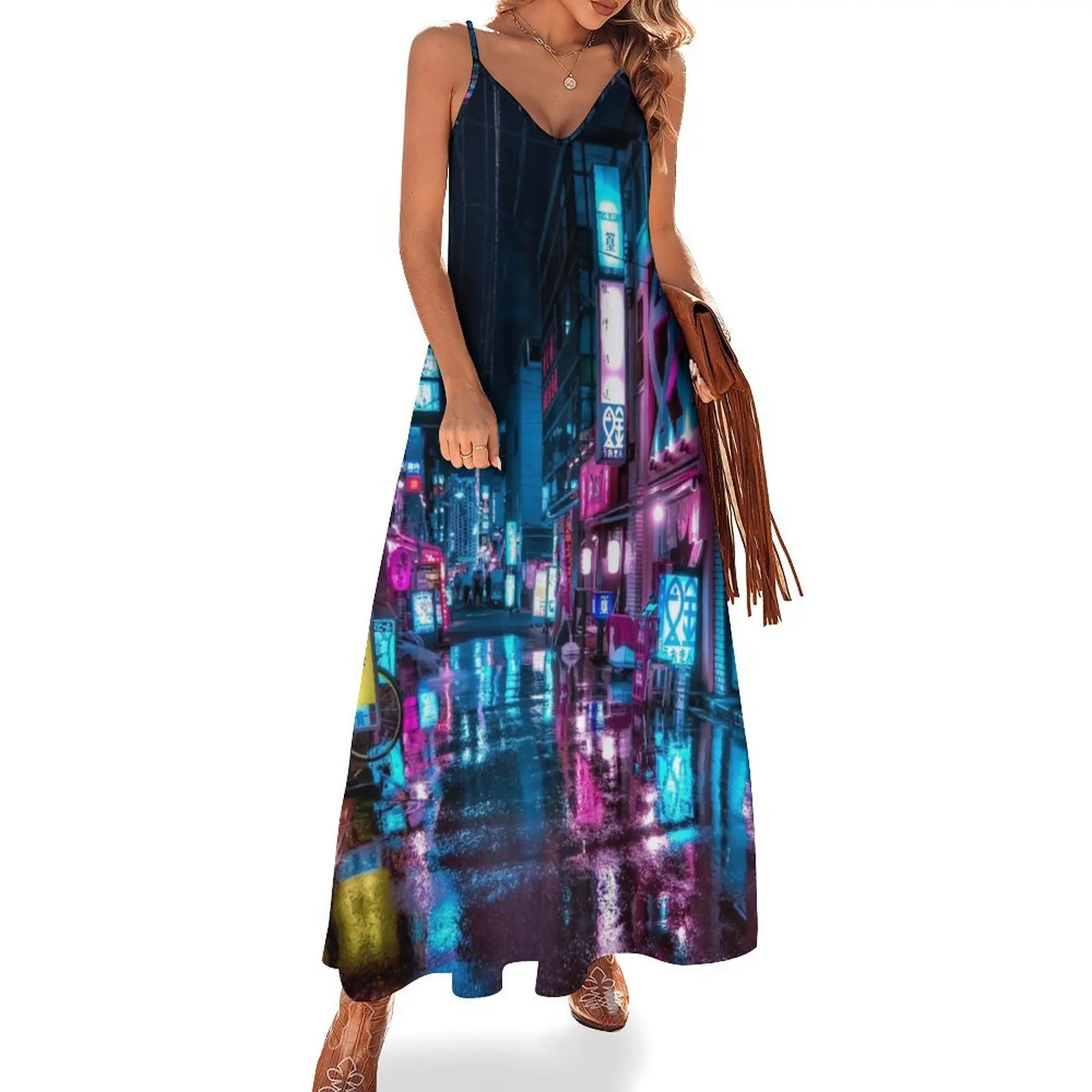 

Tokyo at Night - Shimbashi Sleeveless Long Dress Women's summer suit women dress evening dress ladies