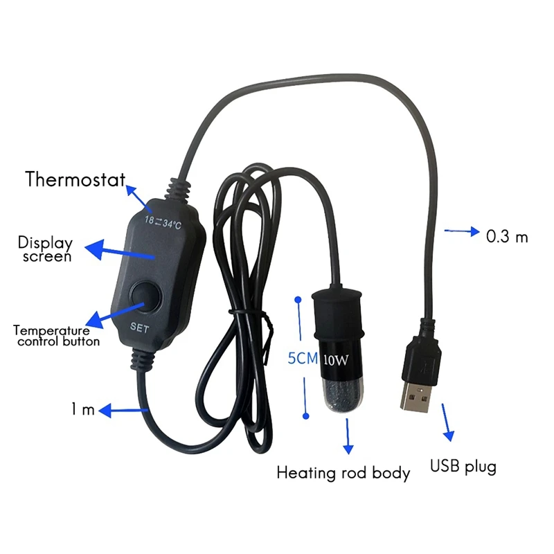 Small Aquarium Heater Adjustable Temperature Range Digital Display USB Charging For Mini Tank Turtle Tanks