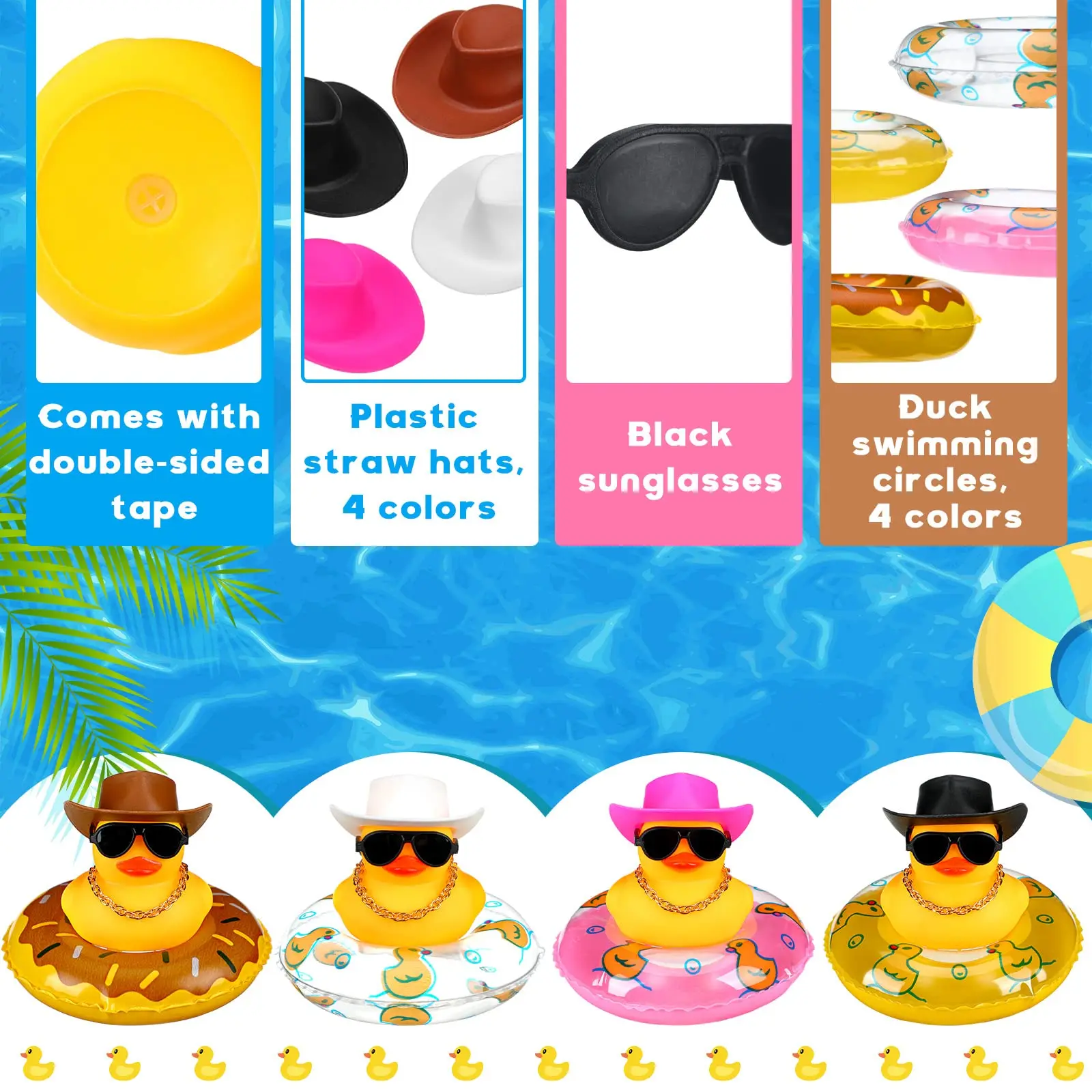 12/24/36 Set Cowboy Rubber Duck Mini Rubber Duckies with Mini Cowboy Hat Swim Circle Sunglasses for Bathtub Toys Car Dashboard