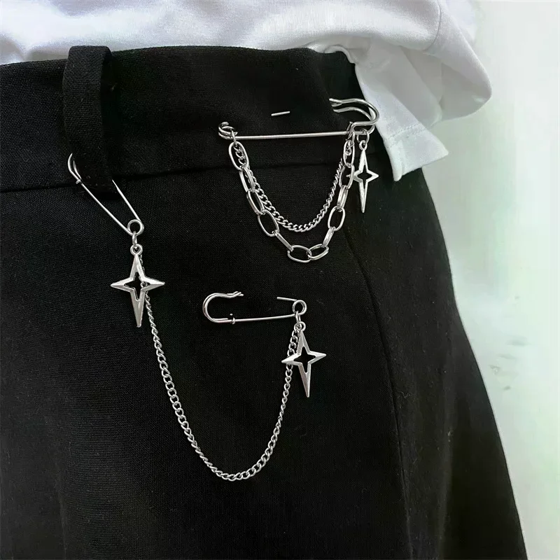 Korean Style Metal Butterfly Chain Brooch For Women Men Suit Decoration Tassel Chain Metal Beads Pin Cloth Jewelry Accessories