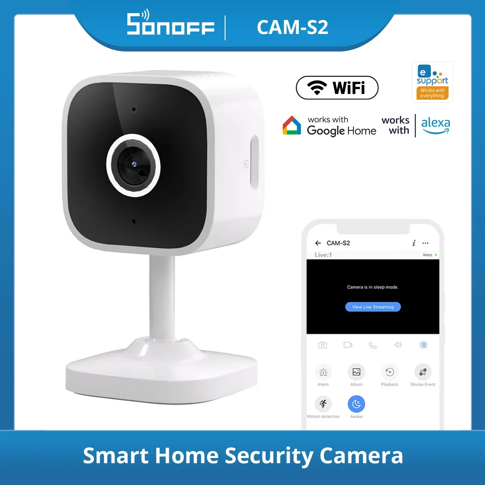 

SONOFF 1080P HD CAM Slim Gen2 WiFi Smart Home Security Camera Motion Detection Two-way Audio Night Vision Support Alexa Google