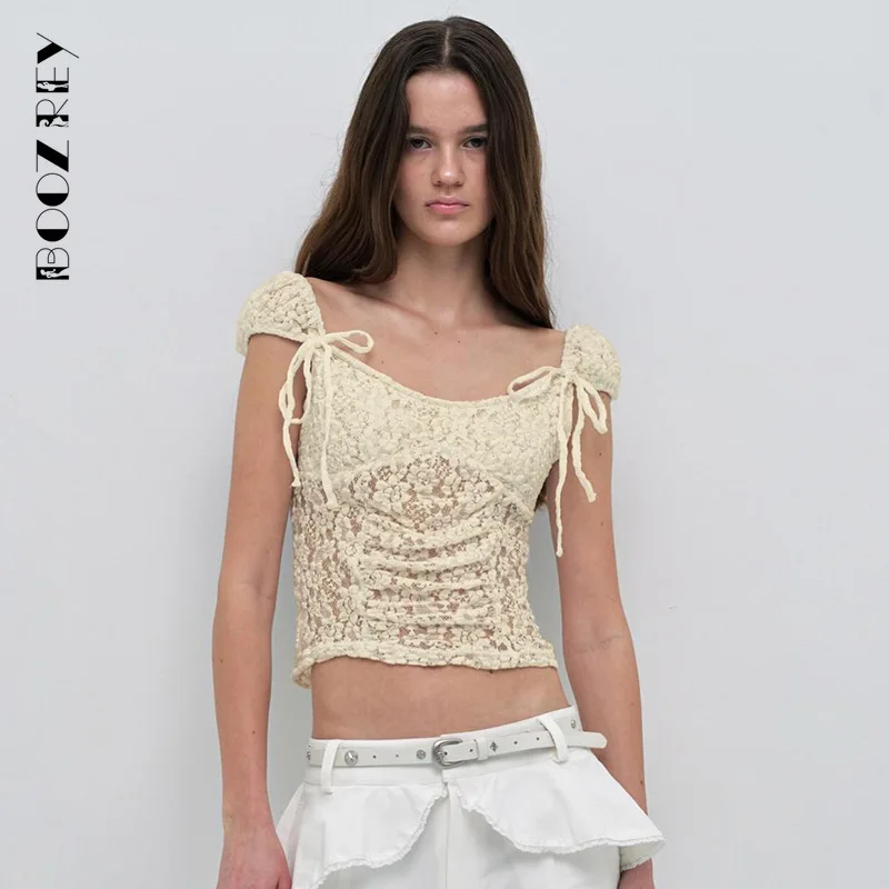 

BoozRey 2024 Summer New Fashion Solid Sleeveless Square Collar Tops Pullover Lace Streetwear Skinny Sexy for Women Clothing