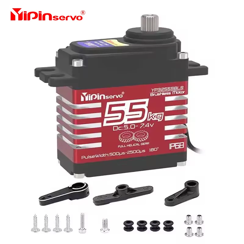 

70kg/60kg/55kg Brushless RC Servo Motor Waterproof IP68 Steel Helical Gear with 25T Servo Arm for 1/8 1/10 RC Car
