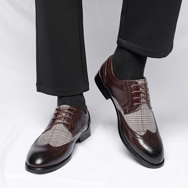 Men Derby Shoes PU Splicing Classic Blok Carving Professional Business Formal Men Shoes Size 38-46