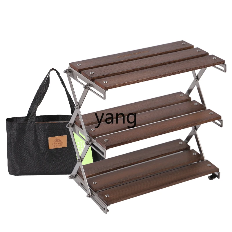 Yjq Outdoor Camping Folding Table Cabinet Shelf Multi-Functional Portable Picnic Installation-Free Camping Solid Wood