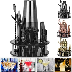 Drmfiy 17/20Pcs Bartender Kit Cocktail 750ml Shaker Set with Black Acrylic Rotating Stand Bar Tool Gift Experience Drink Mixing