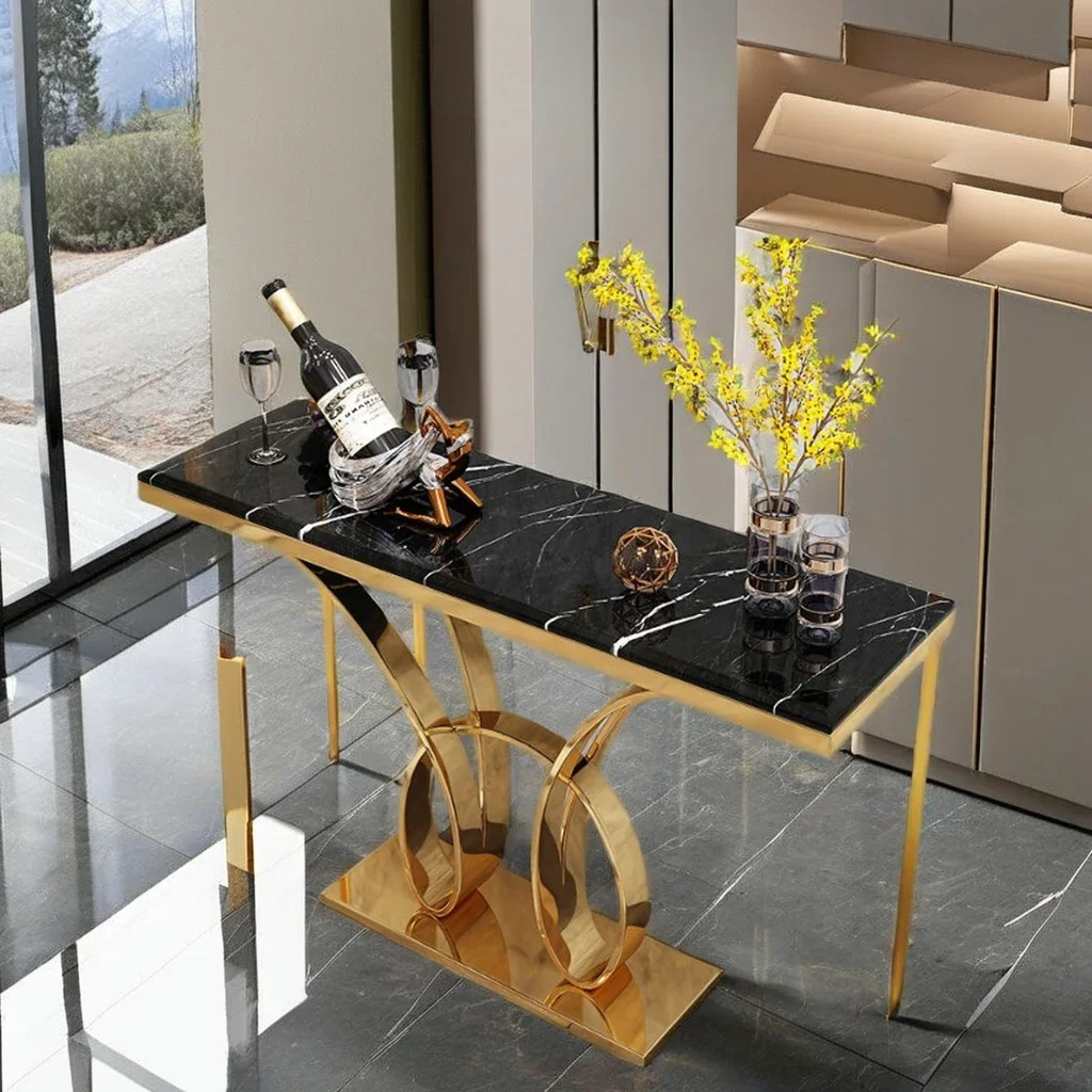 elegant metal gold living room furniture sintered stone console table with Stainless steel modern for command center minimalist