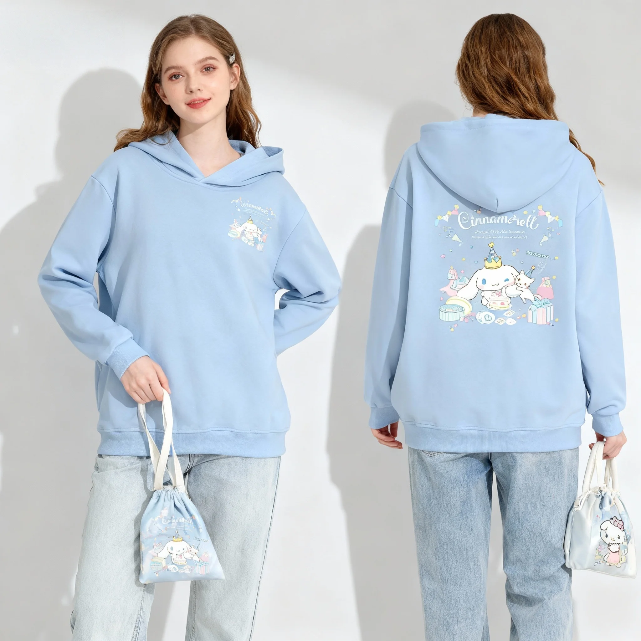 سانريو عائلة كبيرة الأذن الكلب سلسلة كاملة حلوة كول الأمريكية العصرية الشارع الخريف/الشتاء هوديي حجم كبير النساء الكبار 25/26 جديد #1