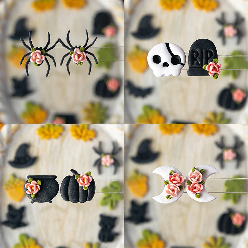 Halloween Series Polymer Clay Cutter Soft Clay Earring Mold Cartoon Spider Skull DIY Holiday Handmade Gift Cutting Pottery Tool