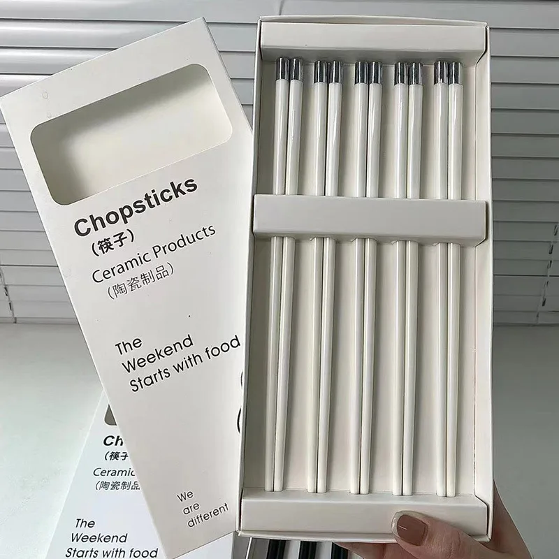 Ceramic Chopsticks Light Luxury, Anti-Bacterial Mold-Proof Home Chopsticks for Daily Dining, Durable High-End Tableware Set