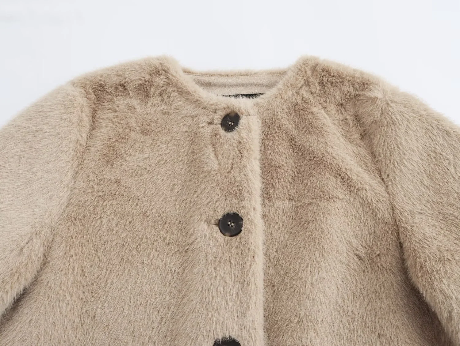 2025 خريف جديد أزياء المرأة عارضة جولة الرقبة طويلة الأكمام تأثير الفراء الاصطناعي سترة قصيرة معطف الفرو #3