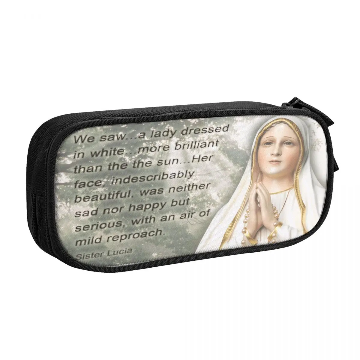 Custom Our Lady Of Fatima Kawaii Pencil Case Christian Portugal Rosary Virgin Mary Pencil Bag Pouch Students Stationery