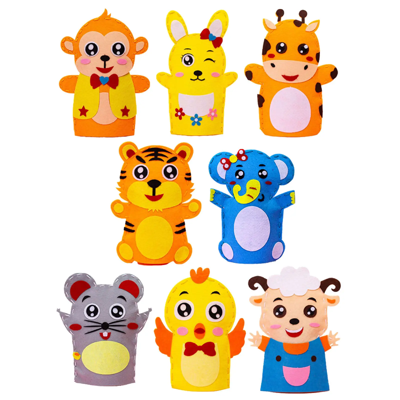 8Pcs Kids DIY Hand Puppet Materials Kit Creative Non-Woven Sewing Crafts Cartoon Style Educational Tool Early Development