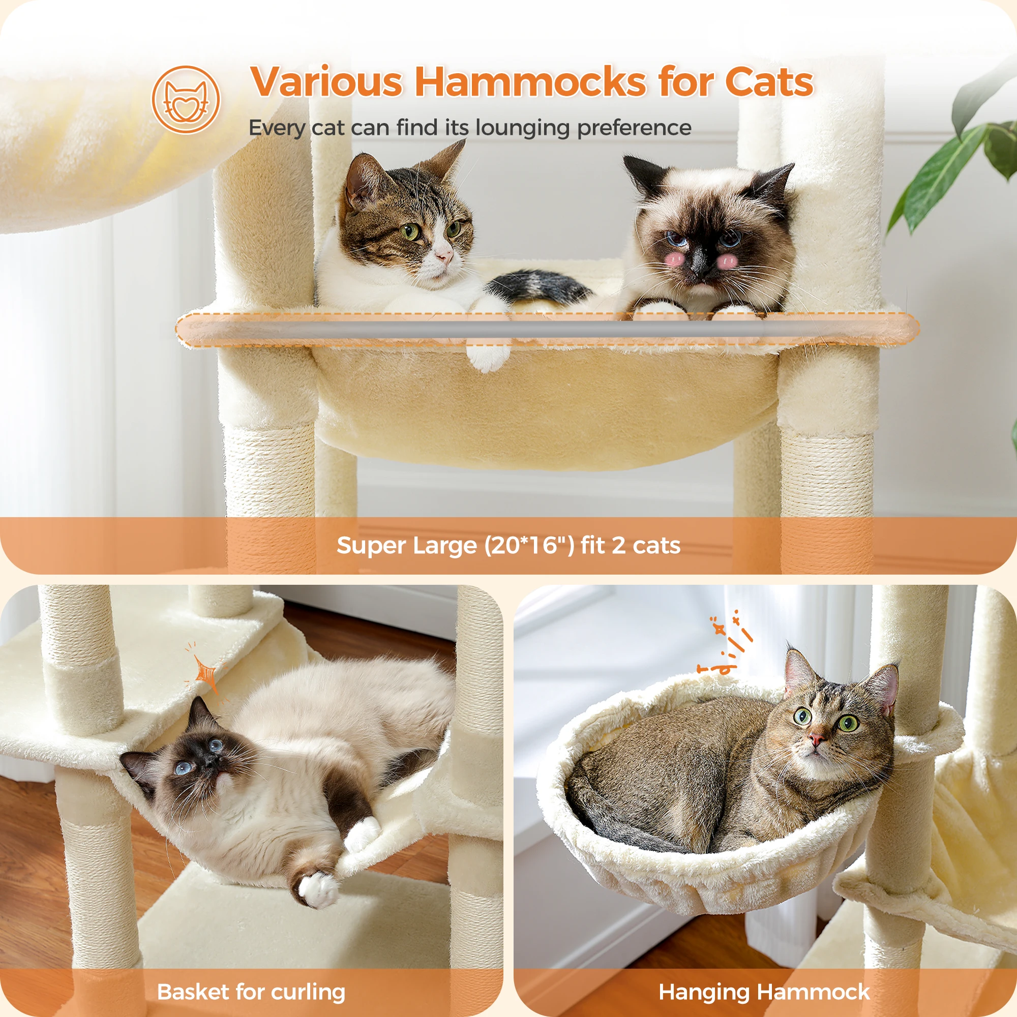 Imagem -06 - Grande Multi-nível Cat Tree Tower com Arranhões Aconchegante Rede Condo House Tall Cat Scratcher para Interior Brinquedos para Animais de Estimação