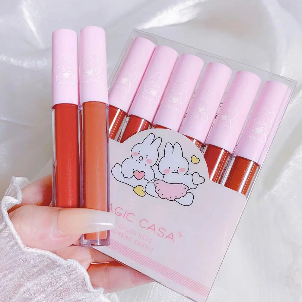 Impermeável Matte Lip Gloss Set, duradouro, vermelho nu, sexy, veludo, batom líquido bonito, copo não pegajoso, maquiagem, cosméticos, 6pcs