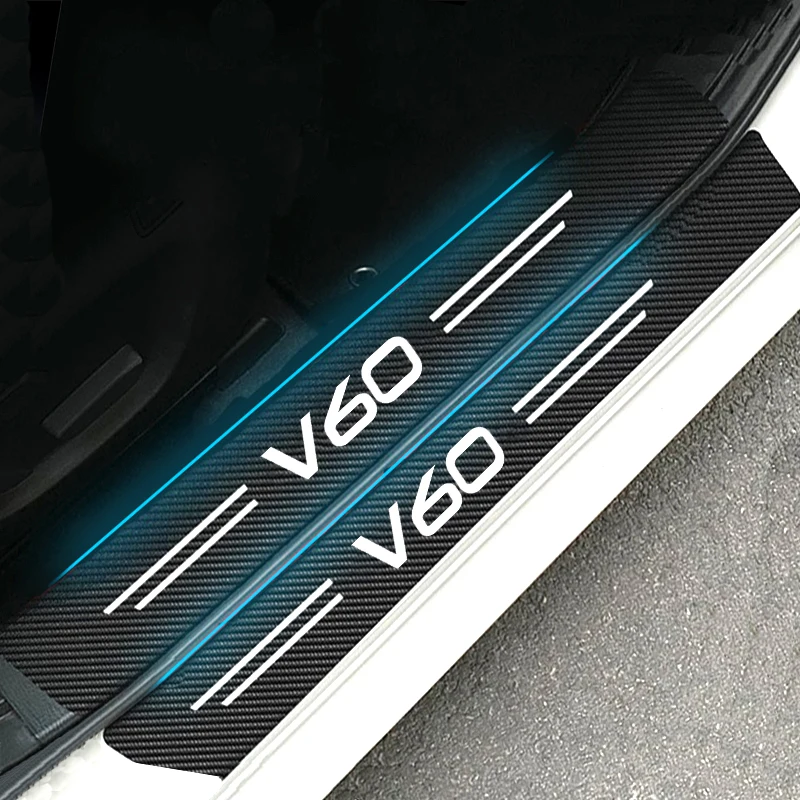 Carbon Fiber Car Interior for Volvo V60 Logo Door Threshold Stickers Protective Film Pedal Guards Trunk Sill Scuff Plate Decals