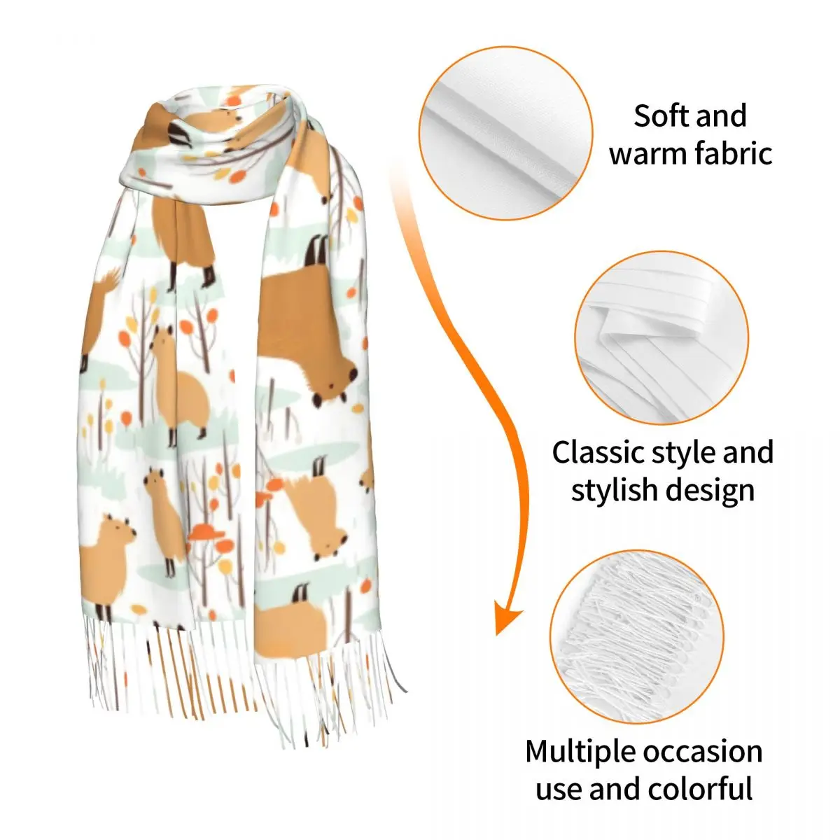 Flat Pattern Of Capybaras And Trees Pattern Tassel Scarf Women Soft Versatile Female Shawls Wraps Female Winter Fall Scarves