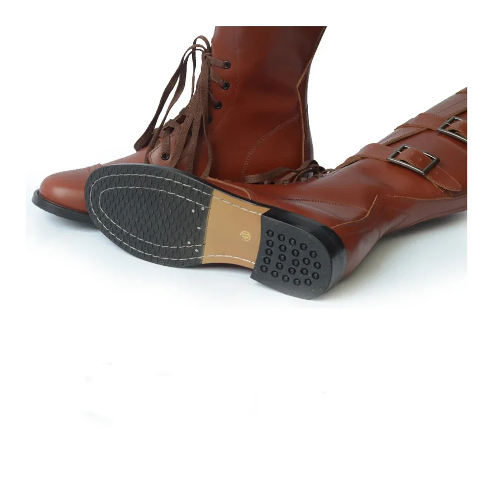 Retro WORLD War II Cavalry Tank Panzer Boots Patton Fury Brown Adjustable Men's Boots