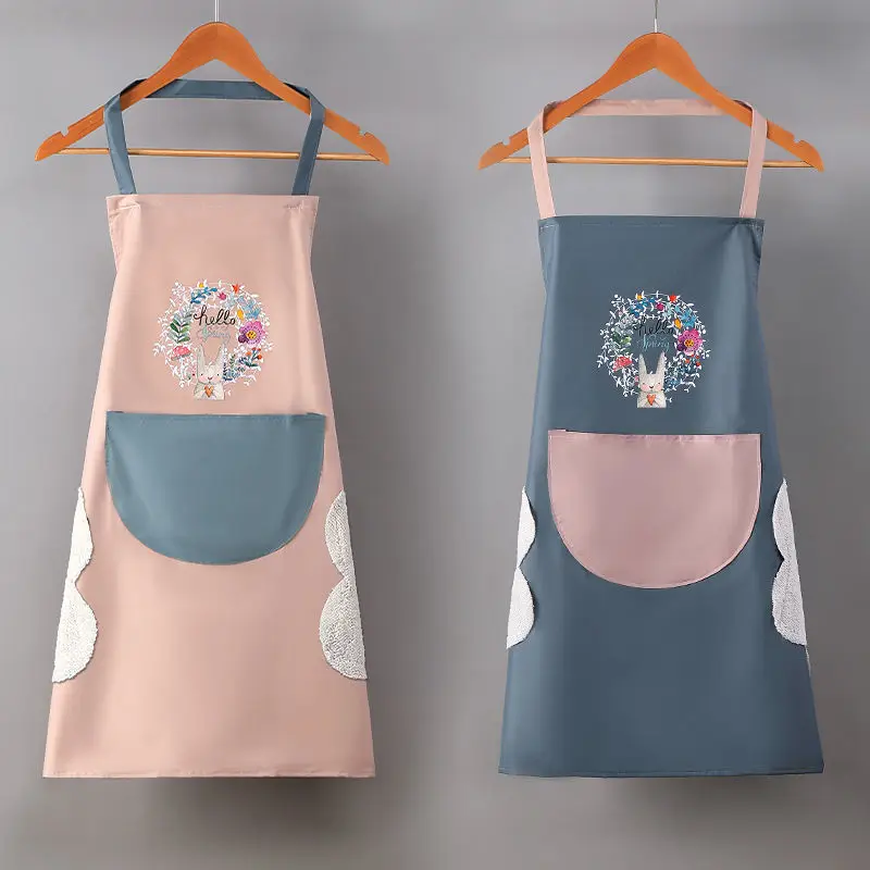 Apron Kitchen Household Oil and Waterproof Japanese Korean Version Fashion Cute Cooking Apron Household Work Clothes