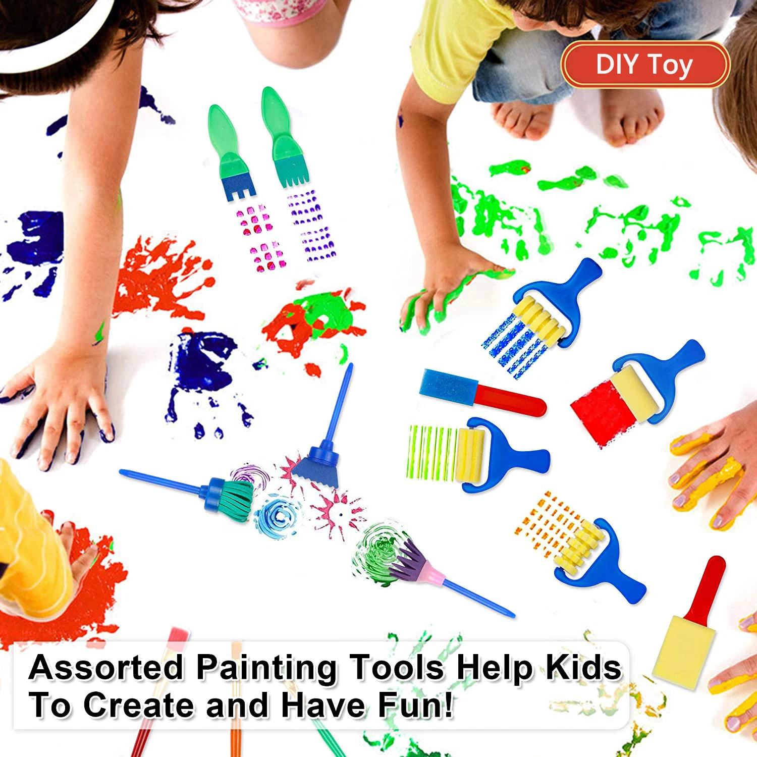 Children Creative Sponge Brush Children Paint Education DIY Painting Tools Baby Fun Colorful Flower Patterns Painting Toy Gifts