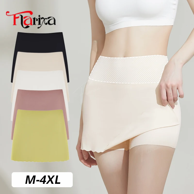 Flarixa Ice Silk Safety Shorts für Damen, vorne abdeckende Anti-Scheuer-Hose unter dem Kleid, hohe Taille, Bauchkontrolle, M-4XL