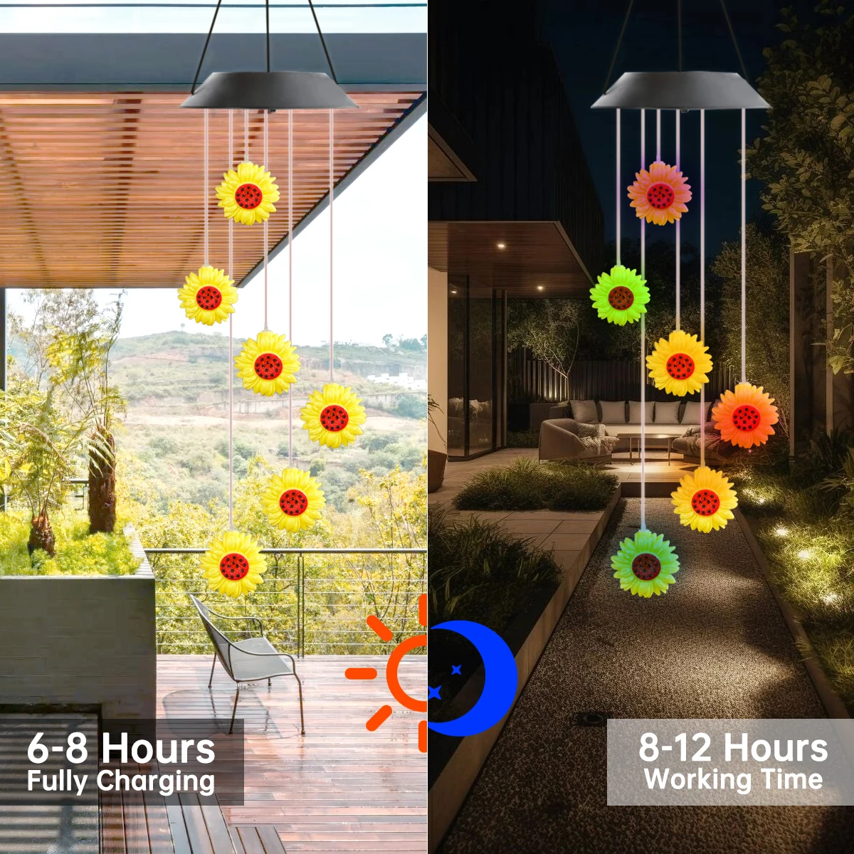 1pc Solar Powered Wind Chime Light Kits Outdoor Waterproof Color Changing Hanging Lamp For Home Garden Yard Festival Decor