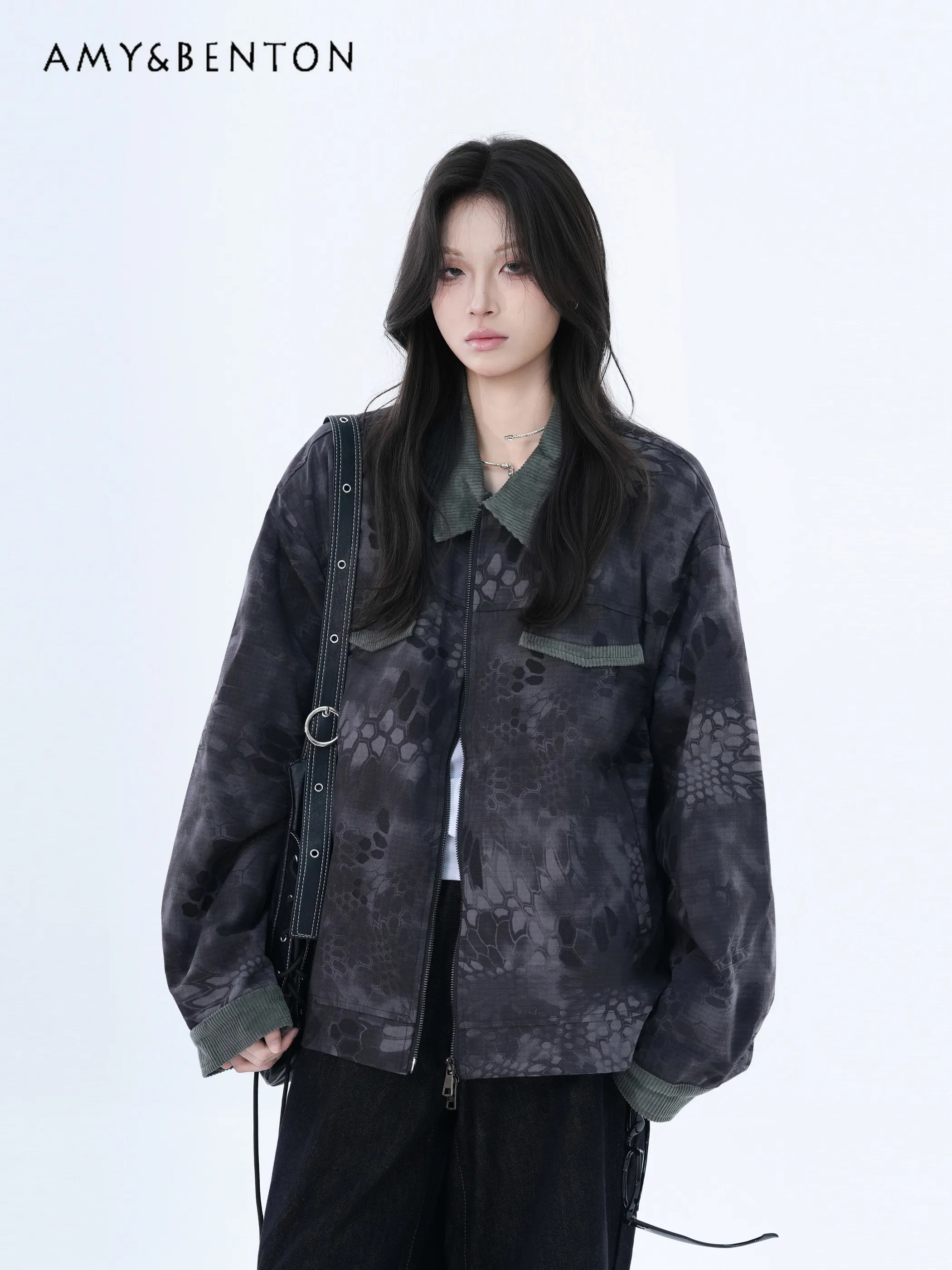 

Весенне-осенняя новинка: Жакет с лацканами и принтом под змеиную кожу, в стиле тай-дай, для женщин, свободный повседневный дизайн, рабочая одежда, черно-серое пальто