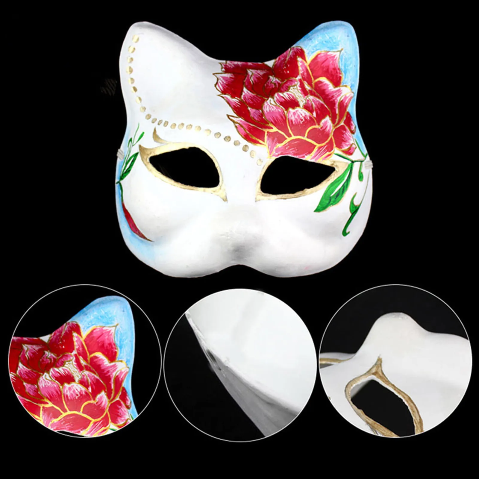 3/5pcs Paper Blank White Mask Halloween Cosplay Cat Fox DIY Paintable Half Face Mask Animal Costume Party Decorate Craft Prop