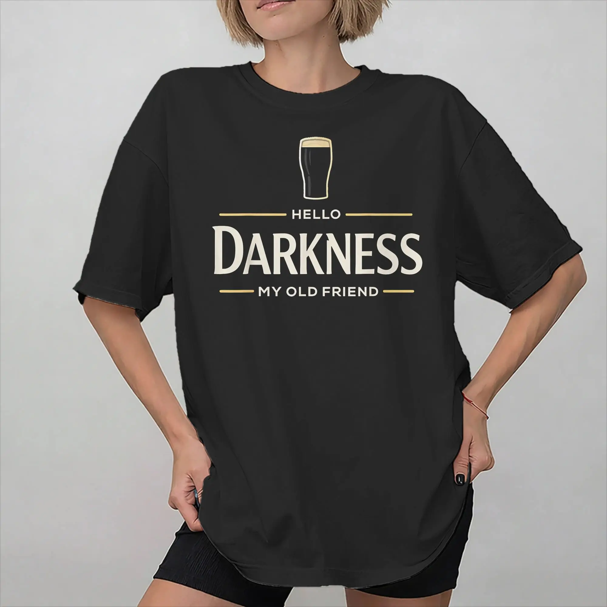 Men Women Printed Hello Darkness My Old Friend Stout Dark Beer T Shirt Tee Pure Cotton  T-shirts Clothes