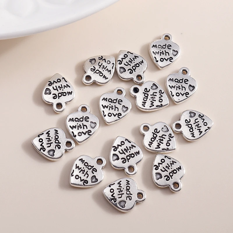 Leslie 50 sztuk 10*12mm posrebrzane serce Charms wisiorki na bransoletkę naszyjnik kolczyki DIY komponenty do wyrobu biżuterii