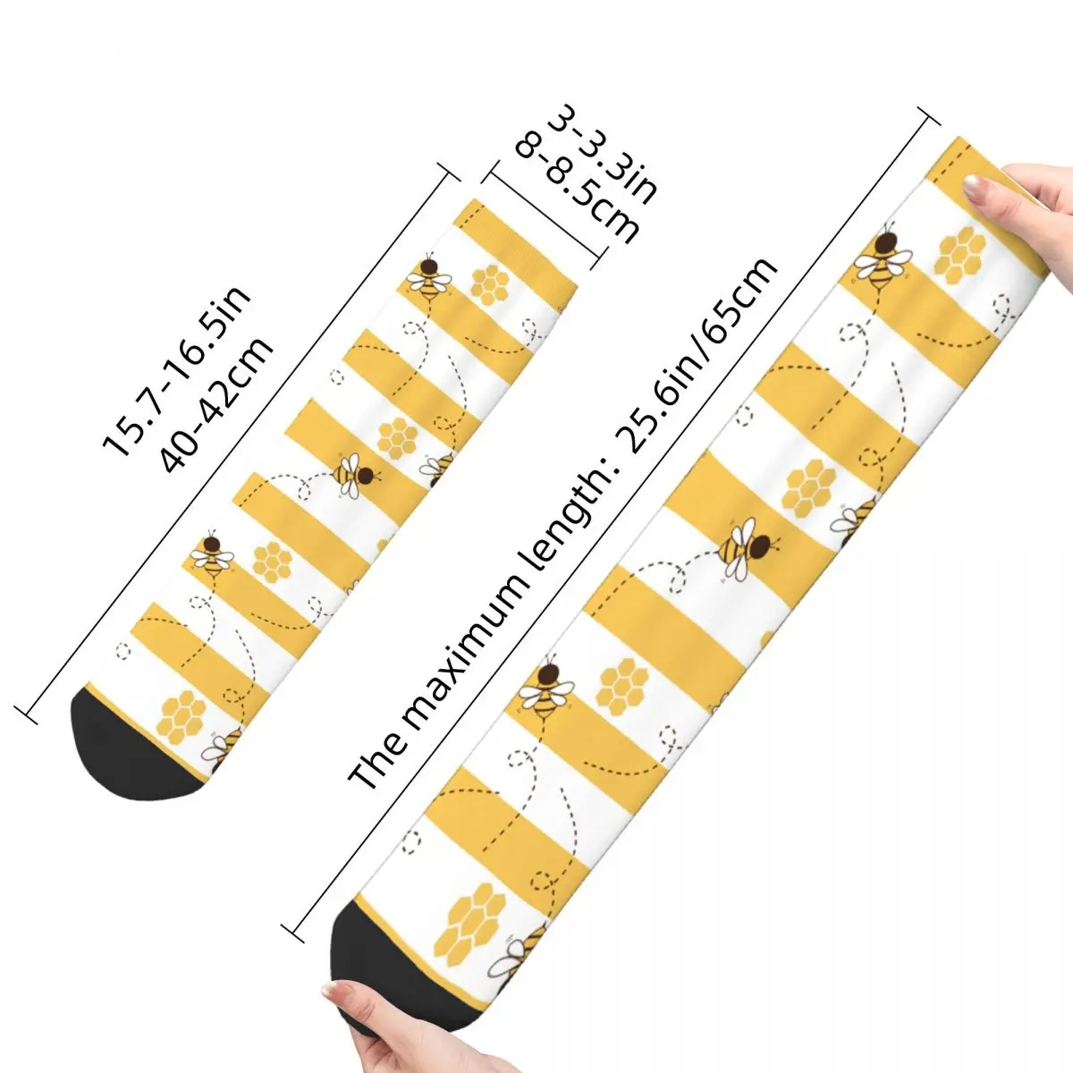 Winter Warm Harajuku Men\'s Women\'s Bee Cartoons And Honeycomb Yellow White Stripe Socks Non-slip Football Socks