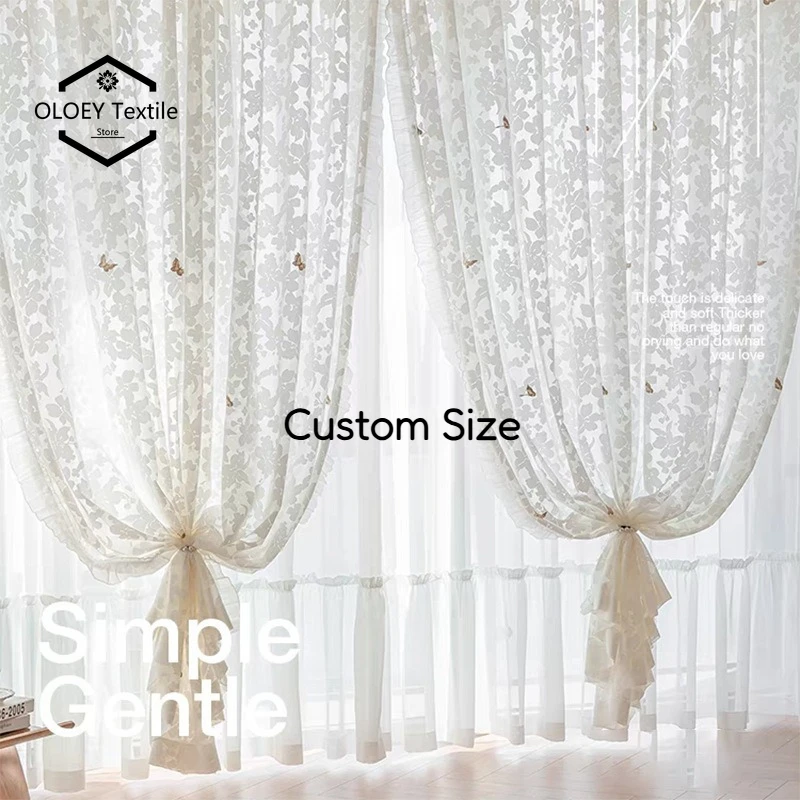 French  Fashion Hollow Shadow Woven Butterfly Gauze Light-transmitting and Impermeable Window Screen Custom Size Luxury Elegant