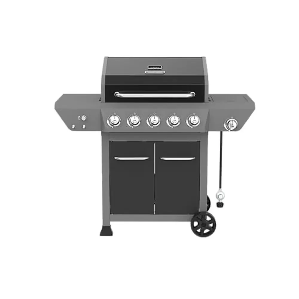 5-Burner Gas Grill BBQ Outdoor Cooking 62,000BTUs 620.76 sq. in. Cooking Space Stainless Steel Side Burner Thermometer Cast Iron