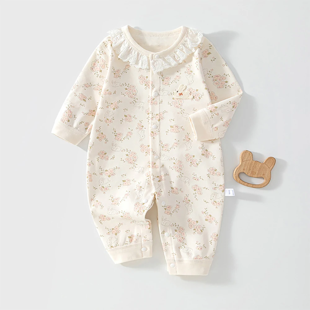 Newborn Baby Romper 0-24M Baby Girl Clothes Sweet Floral Bunny Toddler Jumpsuit Cotton Infant Autumn Homewear