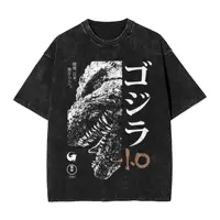 Camiseta con póster de Godzillaed de película blanca y negra de media cara, ropa de calle de playa, camisetas informales novedosas, camisetas de diseño de manga corta
