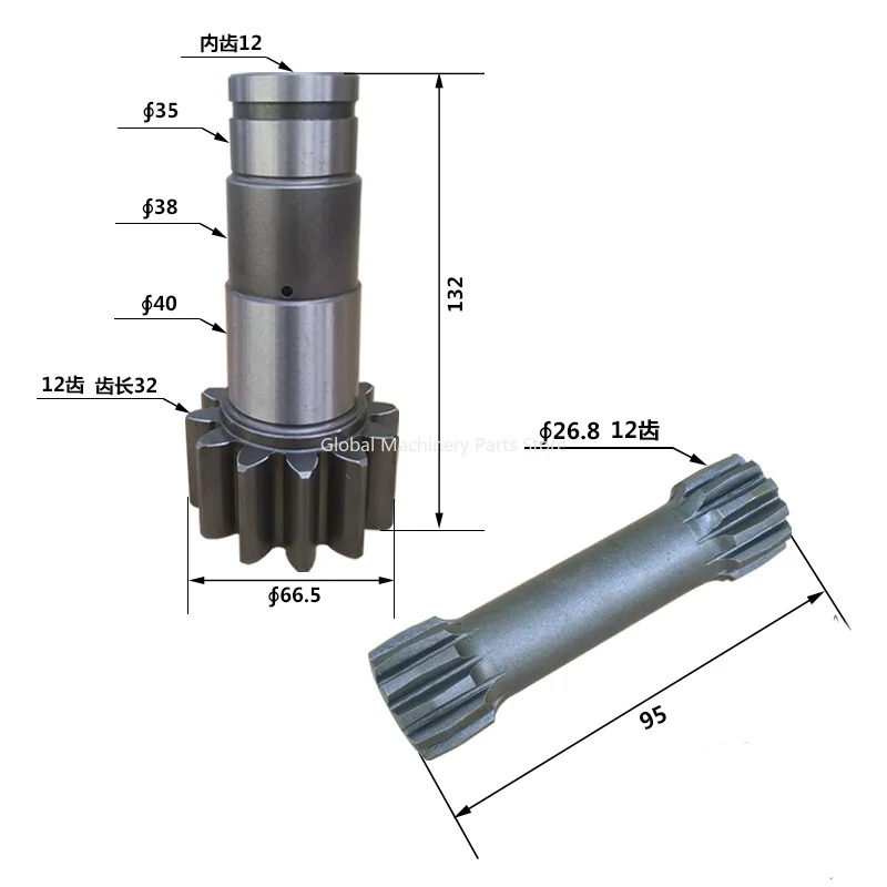 Kubota U15 U17 Mini Excavator Rotary Motor Vertical Shaft Gear 12/12 Teeth High-Quality Replacement Part