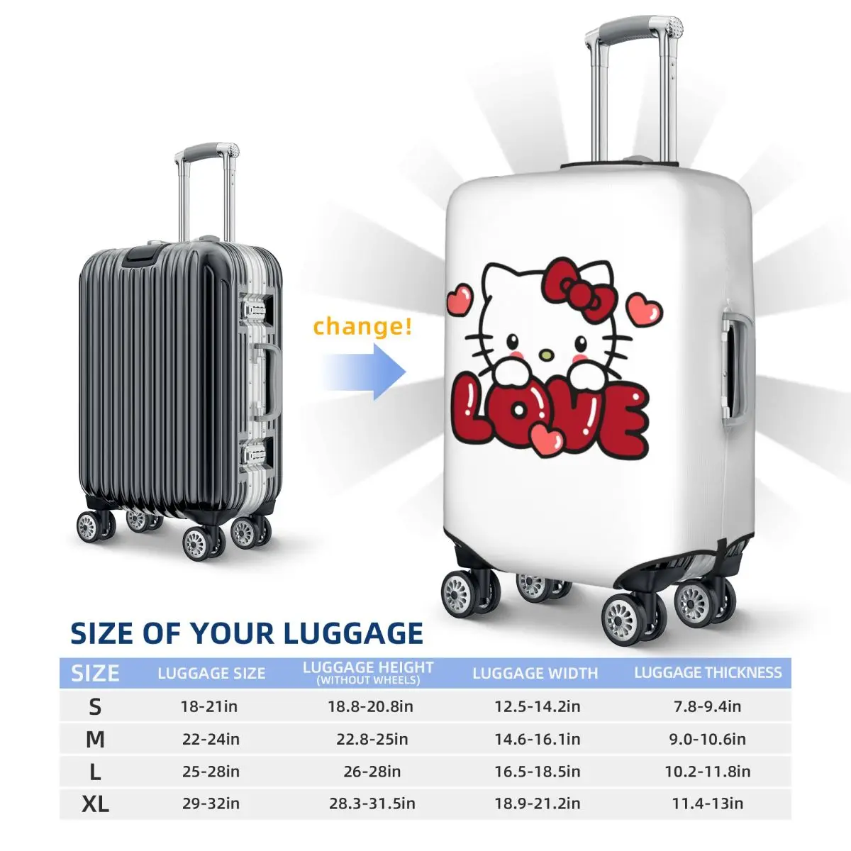 Hello Kitty Anime Suitcase Cover Y2k Kawaii Cat Animal Print Business Protector Flight Useful Luggage Case